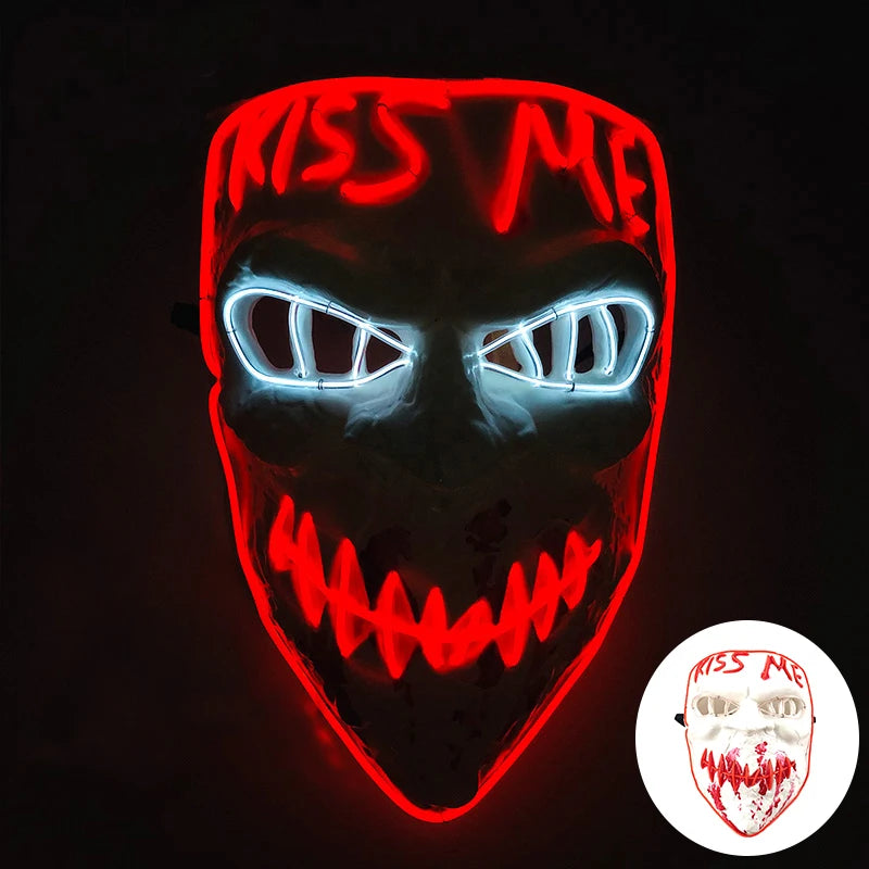 2026 Halloween Party Supplies Luminous LED Purge Mask Wireless EL Neon Light Full Face Mask Cosplay For Adult Glow In The Dark