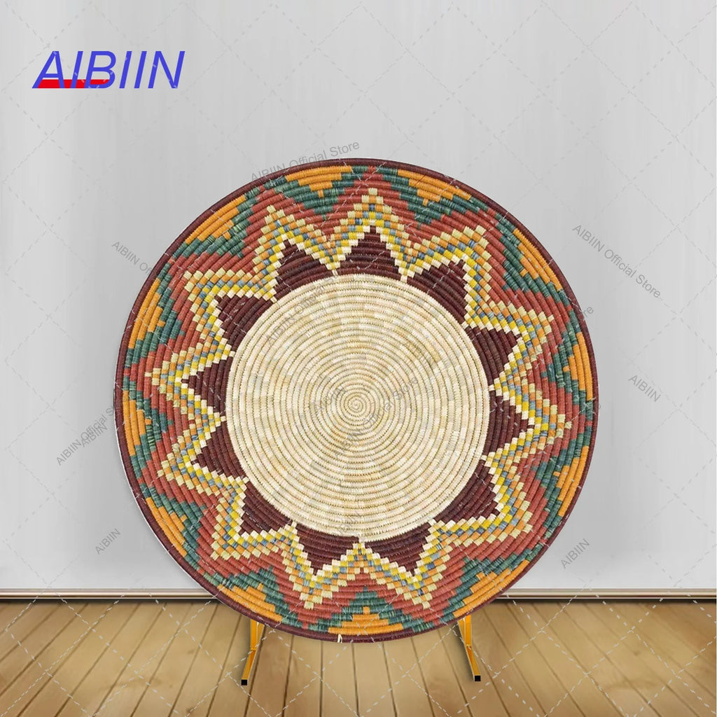 Traditional Ethiopian Basket Pattern Round Backdrop Cover Floral Wedding Birthday Party Decor Portrait Photography Background