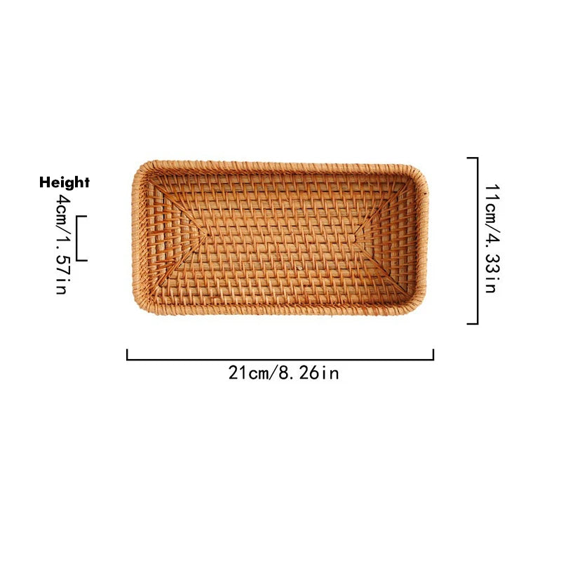 Handcraft Rattan Serving Tray, Wicker Storage and Organizing Baskets, Woven Tray for Home Decor, Bathroom, Kitchen Counter