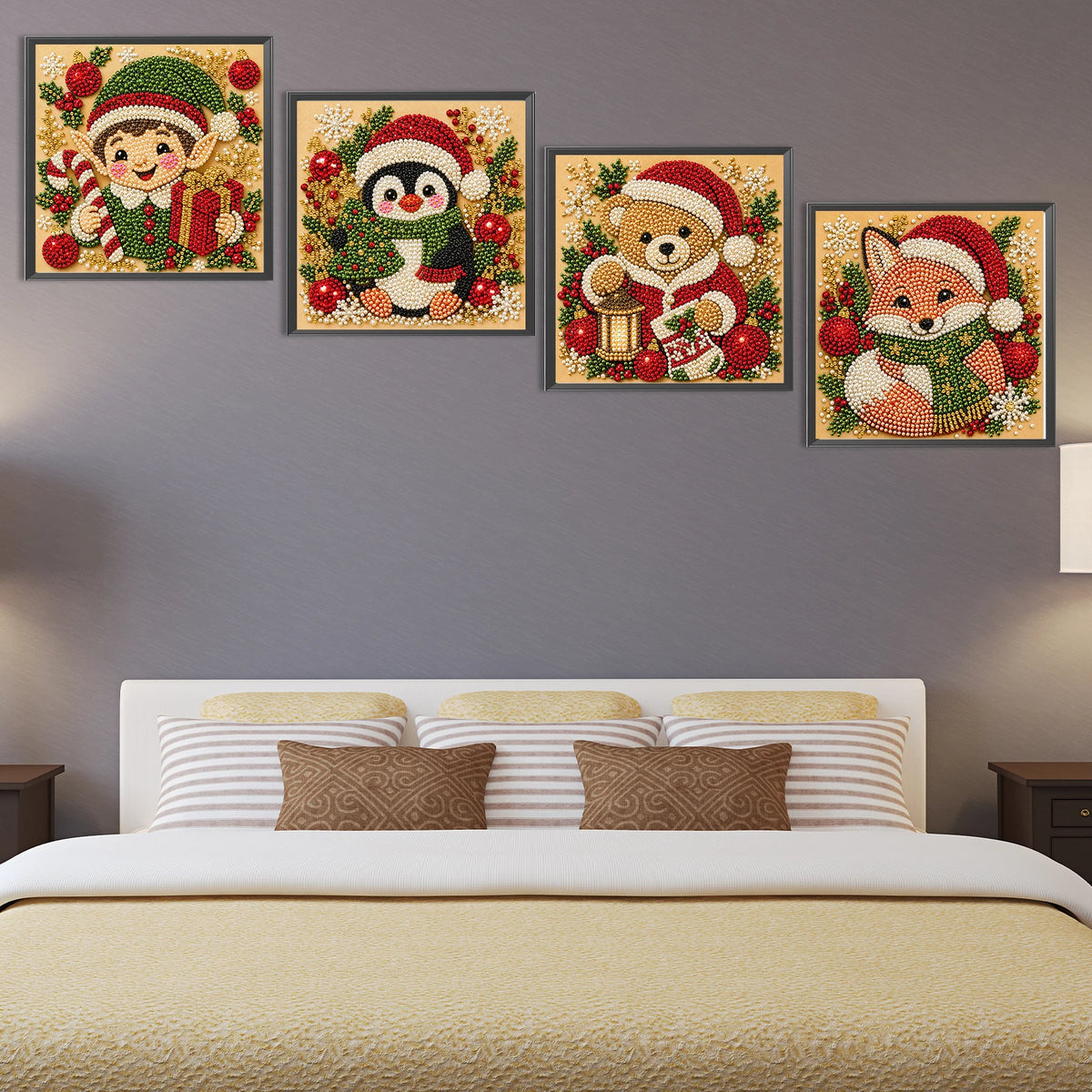 Christmas Pearl Painting DIY Kit with Frame 20x20cm Self-Adhesive Canvas 3D Bead Art Craft Adults