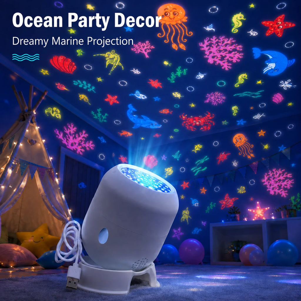 360°Rotating LED Starry Sky Ocean Projection Night Light Dynamic Projector USB Plug Bedroom Living Room Ceili Lamp Birthday Gift