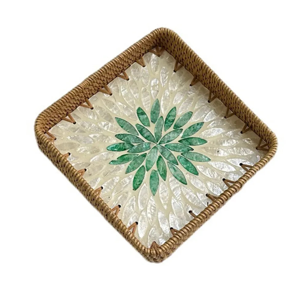 Hand Woven Splicing Shell Rattan Basket Rattan Weaving Colorful Weaving Fruit Basket Household Decorative Rattan Shell Tray