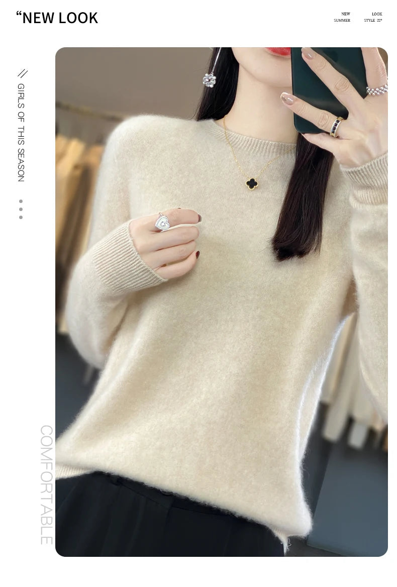 New Cashmere Sweater for Women in Autumn and Winter 100% Merino Wool Fashion O-neck Warm Pullover Top