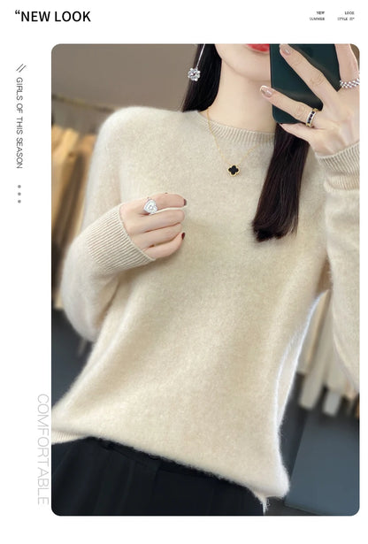 New Cashmere Sweater for Women in Autumn and Winter 100% Merino Wool Fashion O-neck Warm Pullover Top