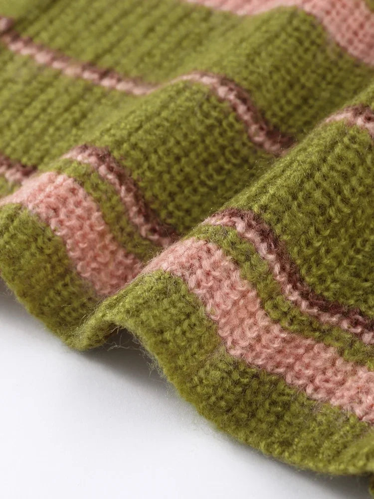 Casual Striped Women's Cardigan 2026 Autumn Loose Contrast Single Breasted O-neck Long Sleeve Knitted Female Fashion Sweater