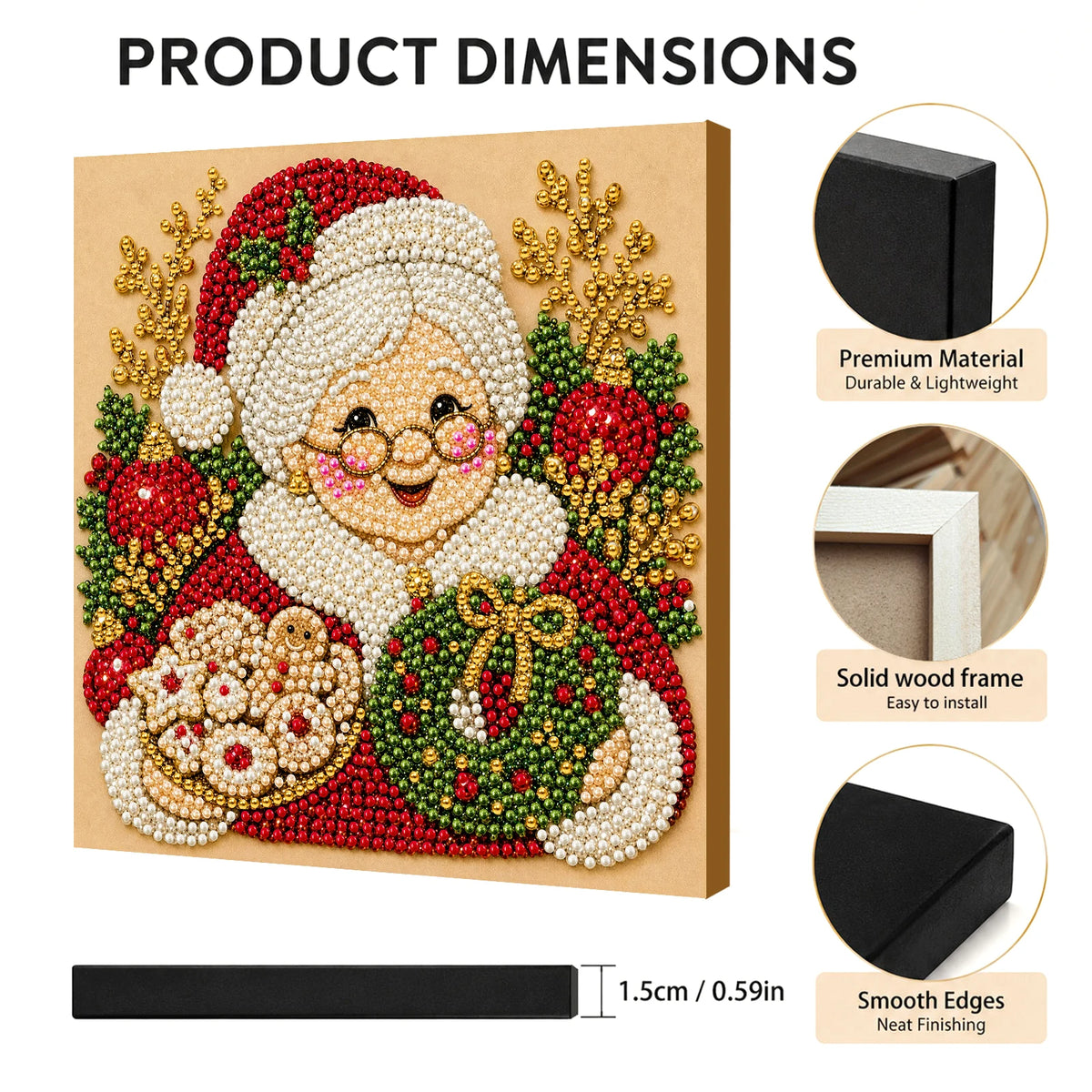 Christmas Pearl Painting DIY Kit with Frame 20x20cm Self-Adhesive Canvas 3D Bead Art Craft Adults