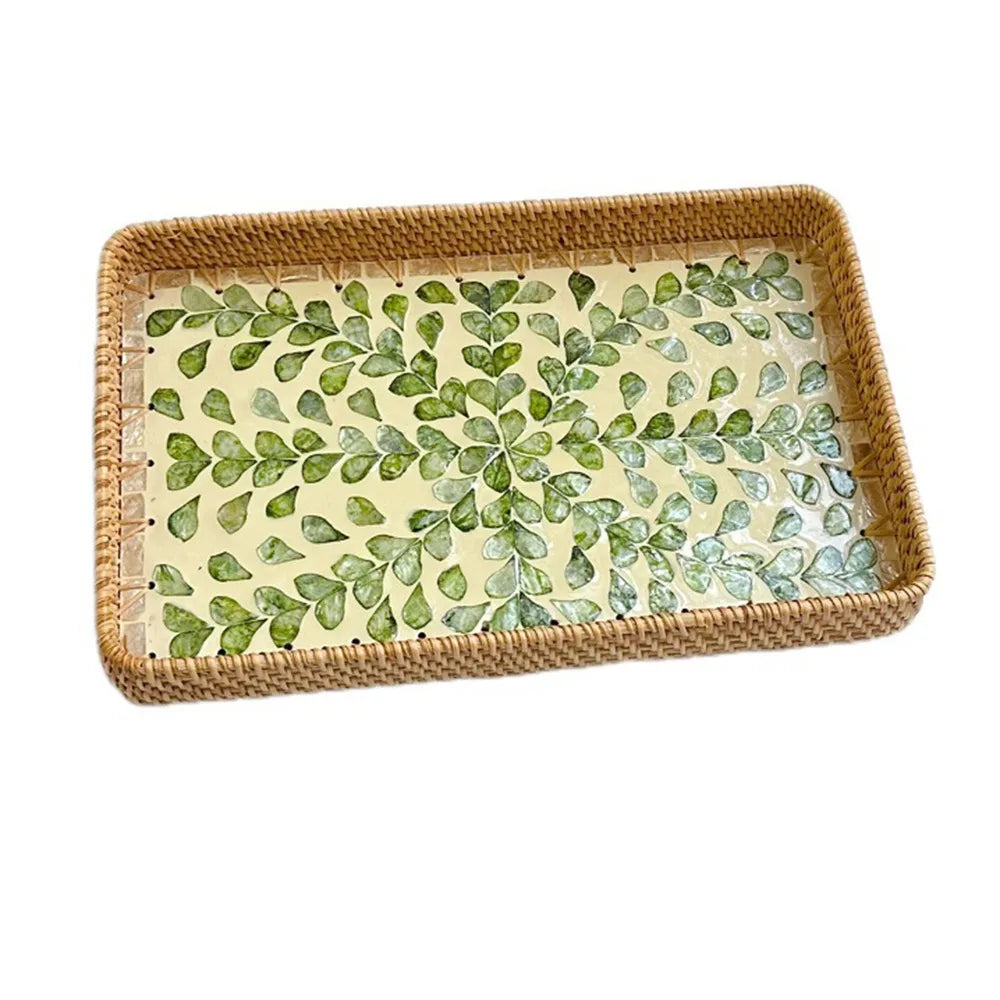Hand Woven Splicing Shell Rattan Basket Rattan Weaving Colorful Weaving Fruit Basket Household Decorative Rattan Shell Tray