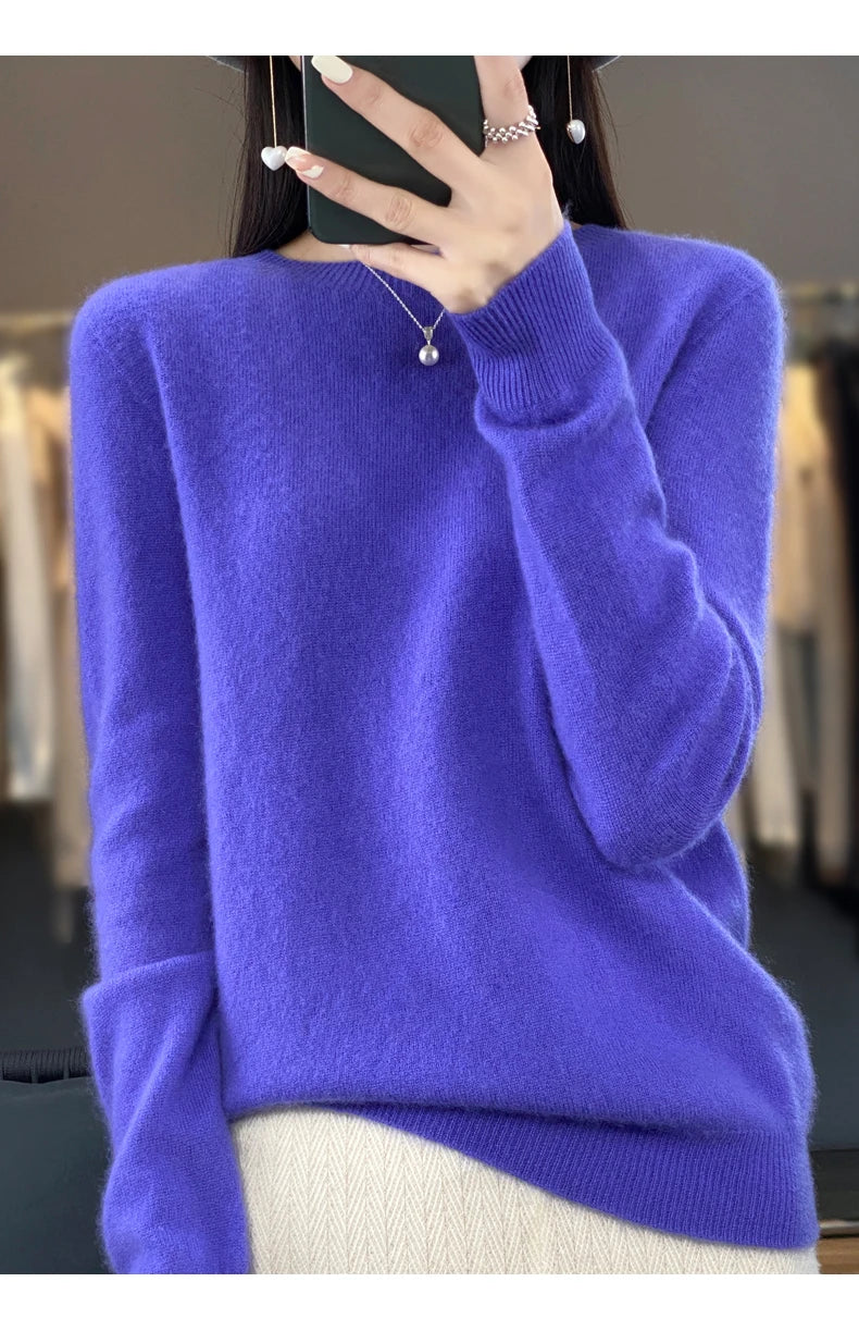 New Cashmere Sweater for Women in Autumn and Winter 100% Merino Wool Fashion O-neck Warm Pullover Top