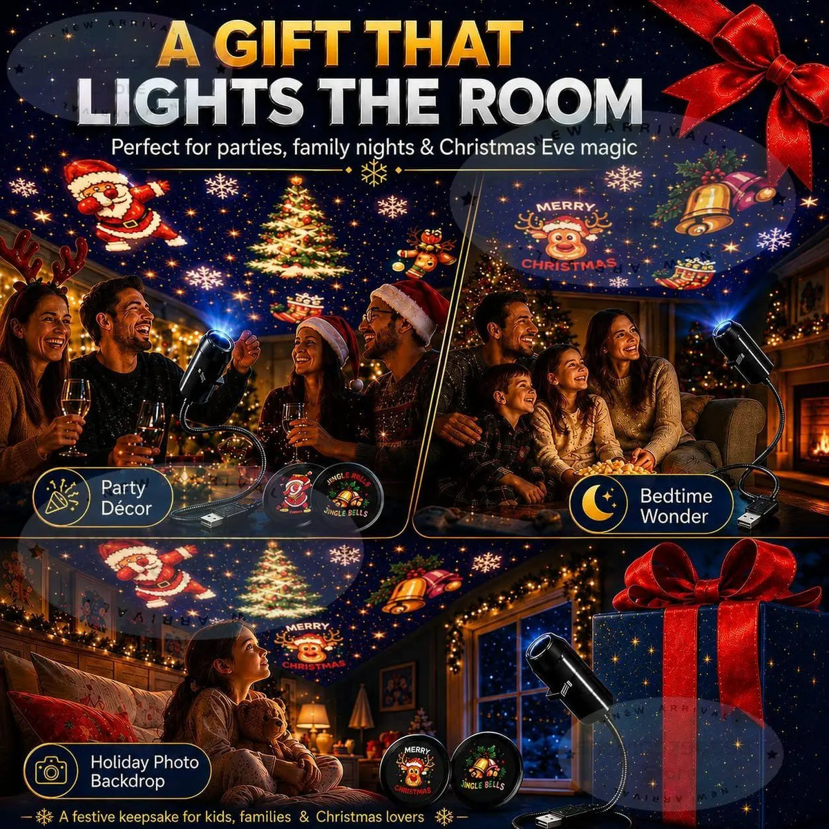 Plug and Play Hd Christmas Projector with 6/10 Festive Scenes,Hd Christmas Scene Projector, 5d Holographic Night Light Projector