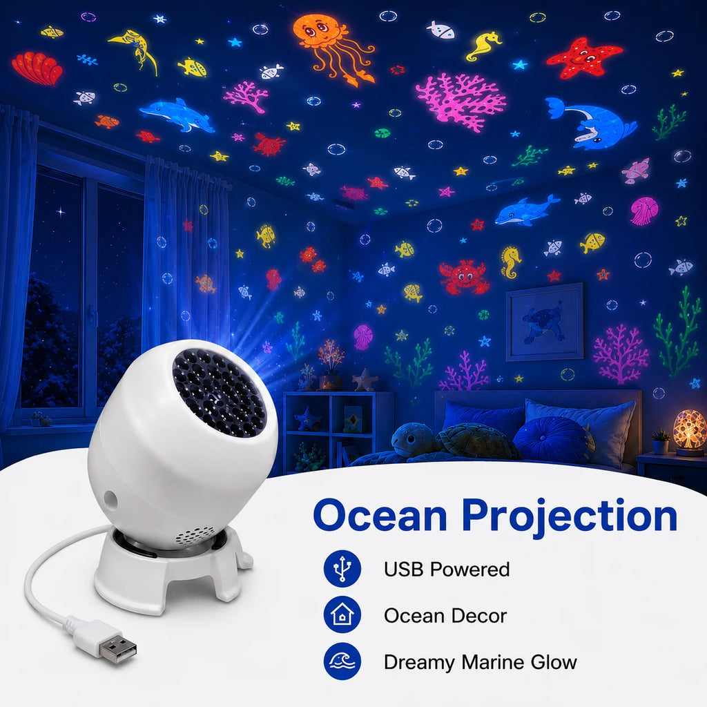 360° Rotating Starry Ocean Projection Night Light Dynamic Projector Decorative Lamp Ocean-Themed Projection Light Festival Gift