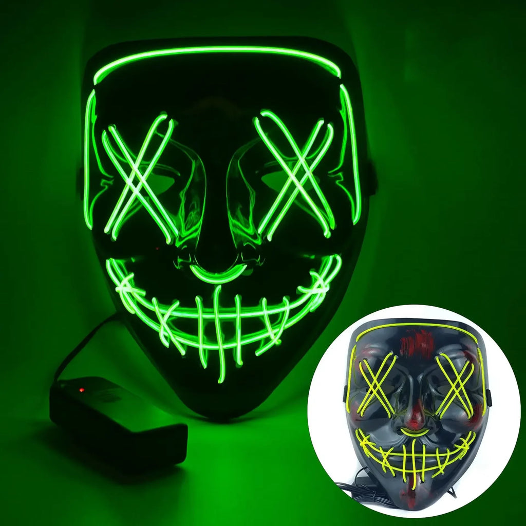 LED Halloween Mask Glow in The Dark Scary Terror Face Cover Bright Scream Light Up Costume for Men Carnival Party