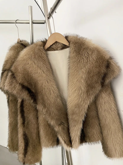 Womens Faux Fur Coat Cropped Soft Plush Artificial Short Fur Coat Holiday Party Elegant Winter Fashion Outerwear Coats for Women