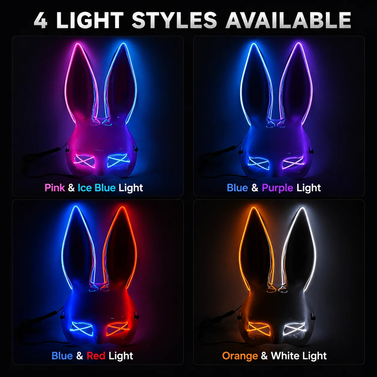 Light Up Rabbit Ear Mask, LED Bunny Mask for Party Dance Festival Halloween Costume Props