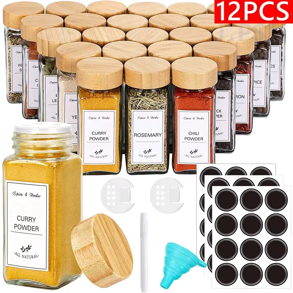 Glass Spice Jars with Bamboo Lids, 120ml