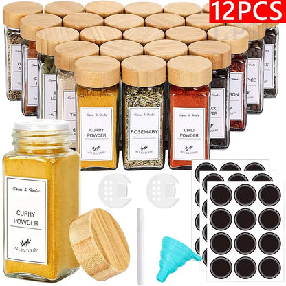 Glass Spice Jars with Bamboo Lids, 120ml