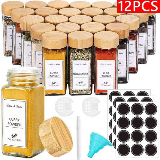 Glass Spice Jars with Bamboo Lids, 120ml