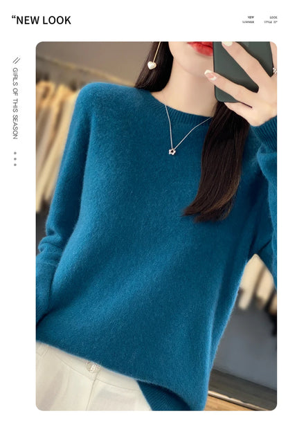 New Cashmere Sweater for Women in Autumn and Winter 100% Merino Wool Fashion O-neck Warm Pullover Top