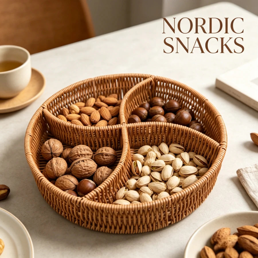 Divided Imitation Rattan Snack Basket Handwoven Serving Tray Boho Rustic Organizer For Home Party Hotel Kitchen Table Decor