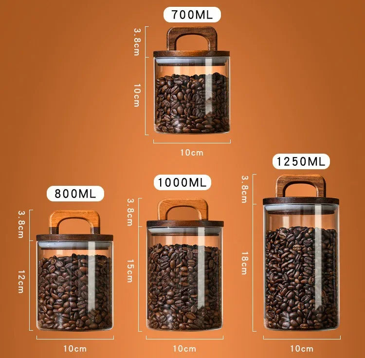 Clear Glass Food Storage Jar with Bamboo Lid – Airtight Canister for Tea, Coffee, Sugar & Spices