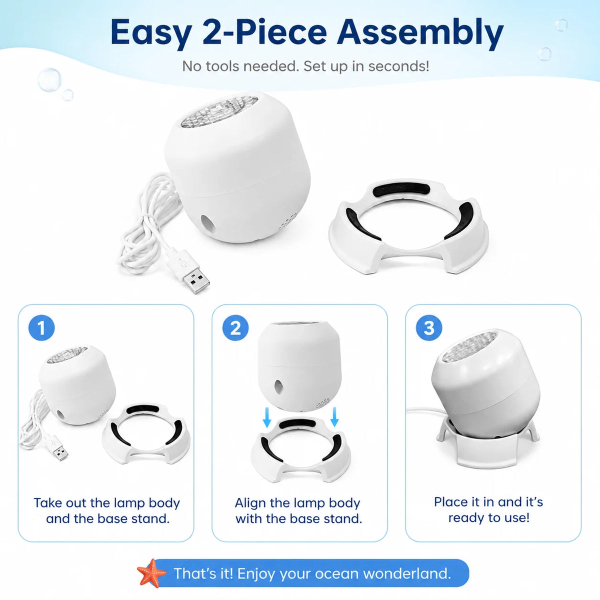 360°Rotating LED Starry Sky Ocean Projection Night Light Dynamic Projector USB Plug Bedroom Living Room Ceili Lamp Birthday Gift