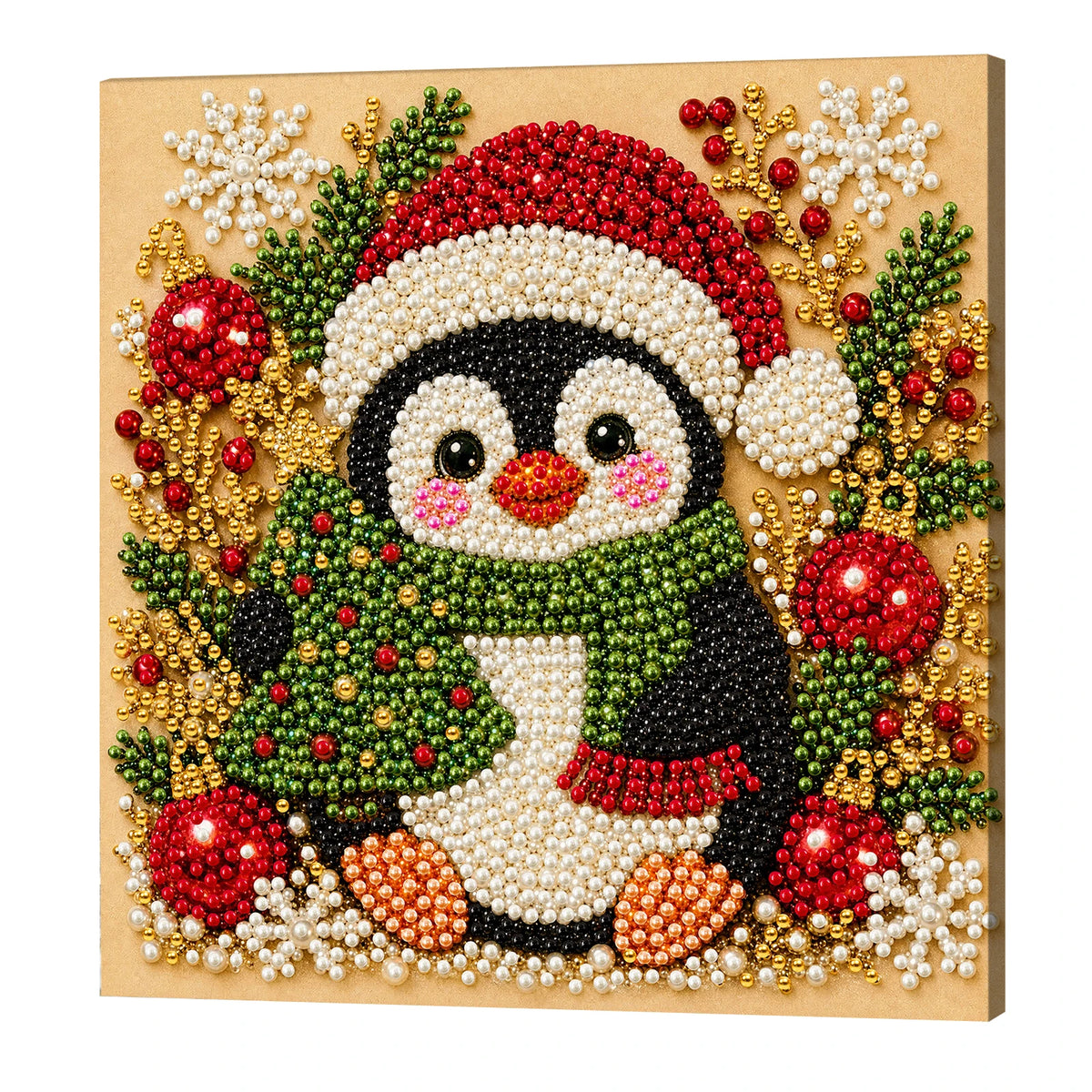 Christmas Pearl Painting DIY Kit with Frame 20x20cm Self-Adhesive Canvas 3D Bead Art Craft Adults