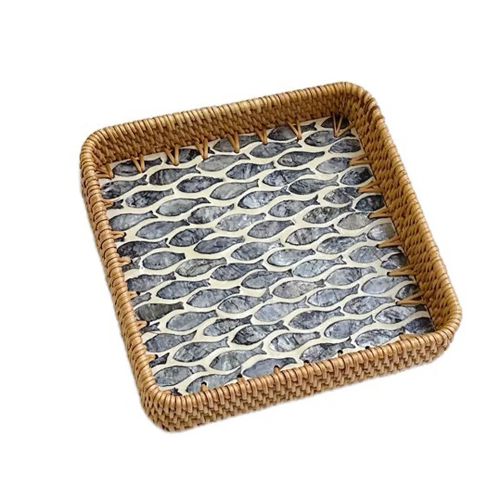 Hand Woven Splicing Shell Rattan Basket Rattan Weaving Colorful Weaving Fruit Basket Household Decorative Rattan Shell Tray