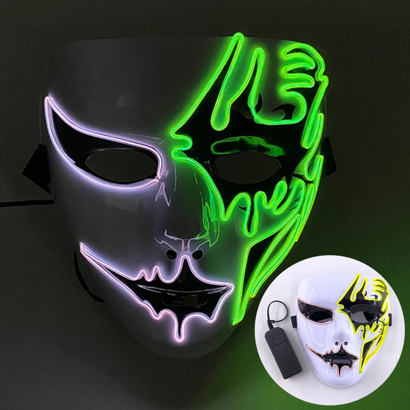 Shuffle Dance Mask Luminous Purge Mask Devil Glowing Masquerade Cosplay Mask for Halloween Horror Haunted House Props