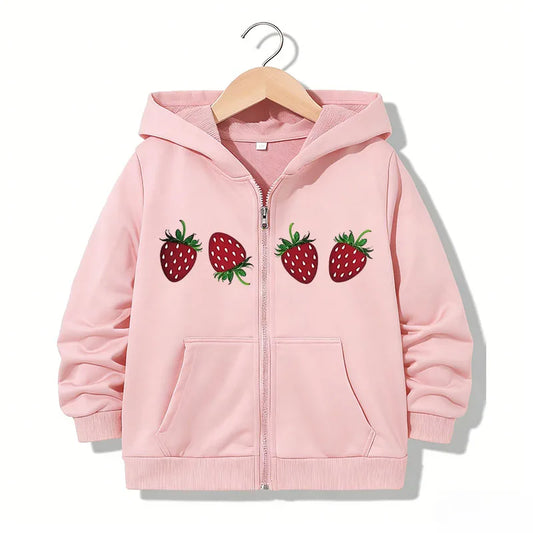 Unisex Strawberry Zip-Up Hoodie for Boys & Girls