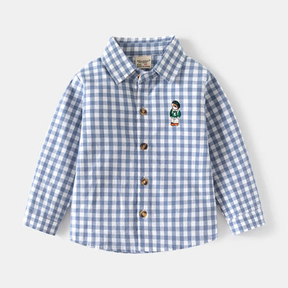 New Children's Clothes  Kids Shirts With Collar Boys' Cotton Long Sleeved Baby Clothing Casual Top Plaid Blouse for Boys 2-7Y