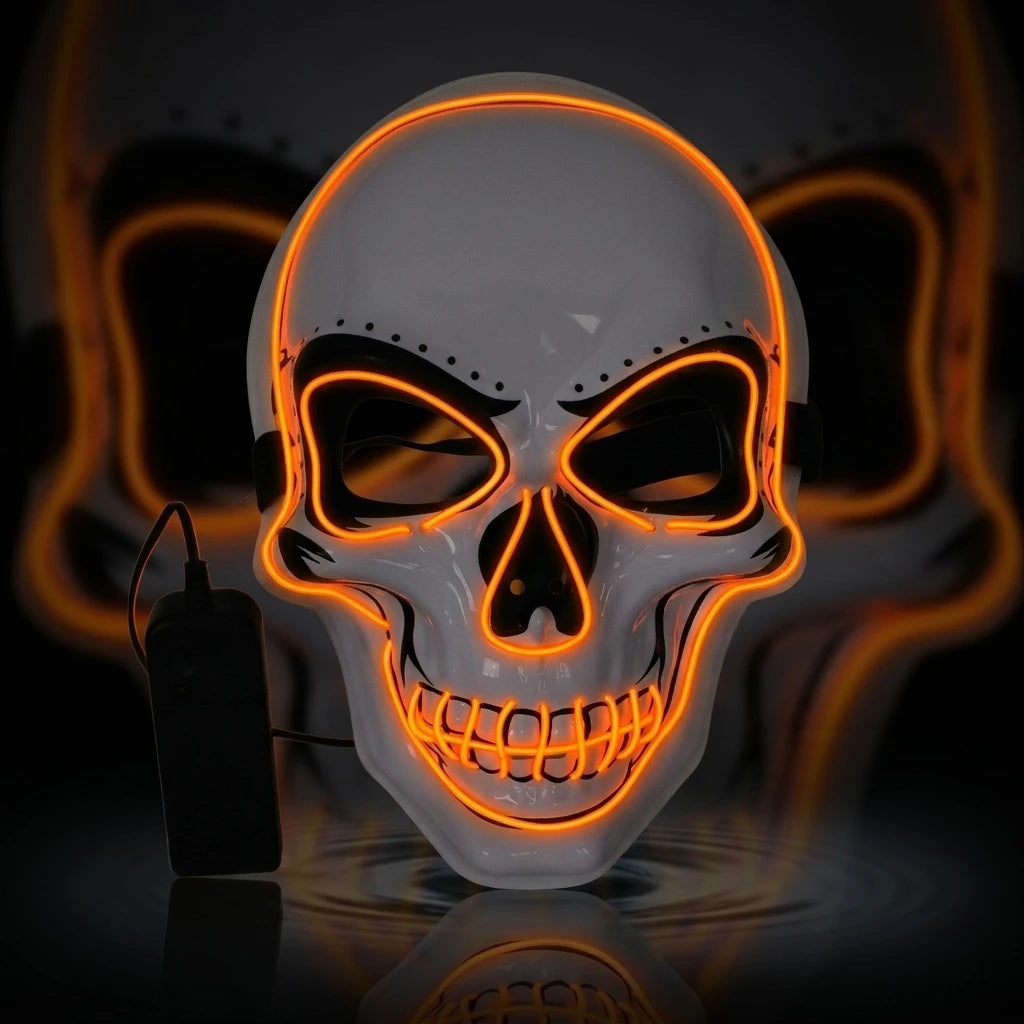 LED Skull Mask Light Up Skeleton Face Halloween Horror Costume Prop for Rave Festival Cosplay Masquerade Party Men Women Adults