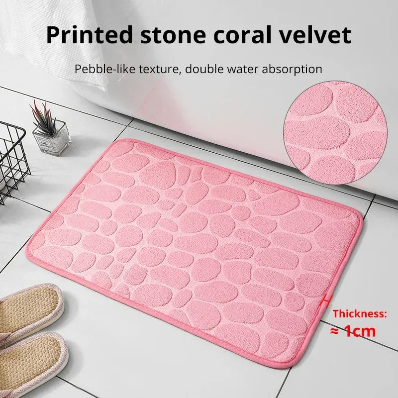 Memory Foam Bathroom Mat – Embossed Velvet Non-Slip Floor Rug for Bathroom & Living Room