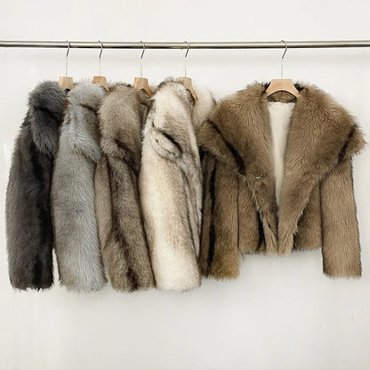Womens Faux Fur Coat Cropped Soft Plush Artificial Short Fur Coat Holiday Party Elegant Winter Fashion Outerwear Coats for Women
