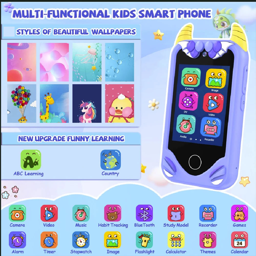 New Kids Smart Phone Children Toy Mini Smart Phone Toys 28 Games Dual Camera Music Video Player Boys Girls Birthday Gifts