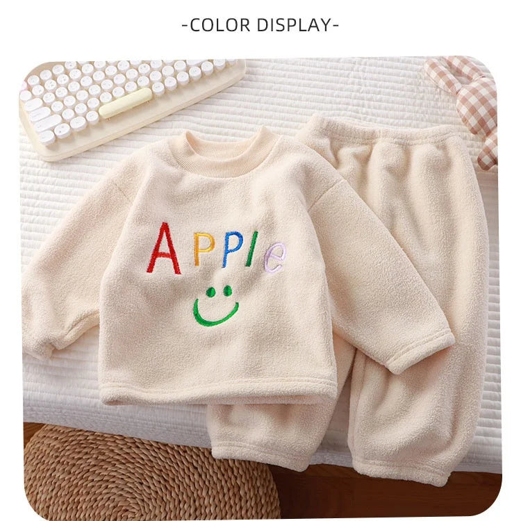 2Pcs/set children's winter warm pajamas padded thickened round neck long sleeve long pants boys girls home clothing winter pajam