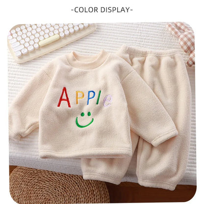 2Pcs/set children's winter warm pajamas padded thickened round neck long sleeve long pants boys girls home clothing winter pajam