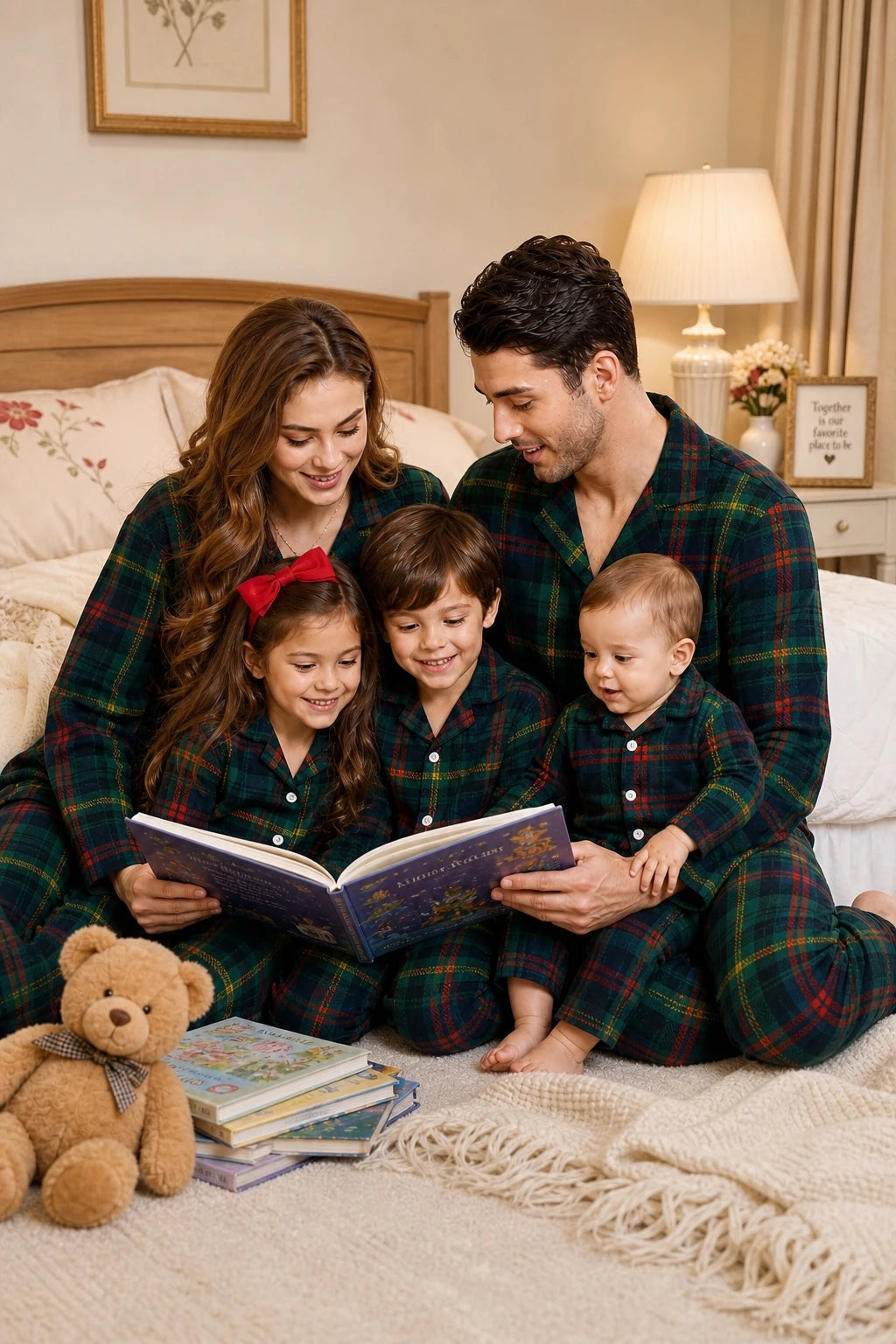 Xmas Party Look Wear Family Matching Pajamas Set Green Plaid Button Shirt+Long Pants Parent-child Sleepwear Christmas Pyjamas