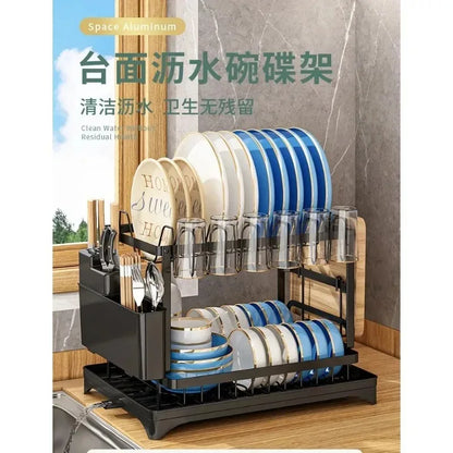 2-Tier Dish Drying Rack – ABS Kitchen Plate & Tableware Storage Organizer Shelf