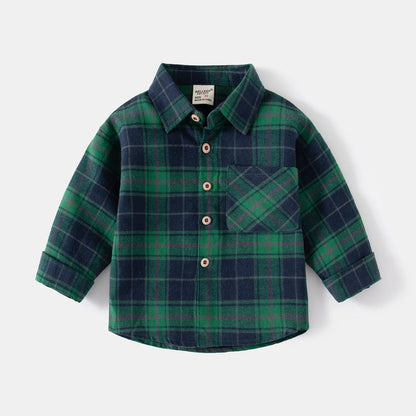 New Children's Clothes  Kids Shirts With Collar Boys' Cotton Long Sleeved Baby Clothing Casual Top Plaid Blouse for Boys 2-7Y
