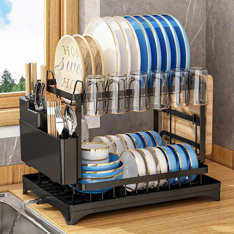 2-Tier Dish Drying Rack – ABS Kitchen Plate & Tableware Storage Organizer Shelf