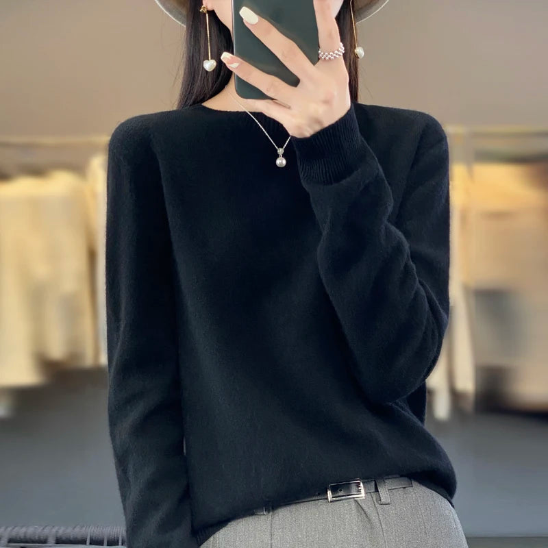 New Cashmere Sweater for Women in Autumn and Winter 100% Merino Wool Fashion O-neck Warm Pullover Top