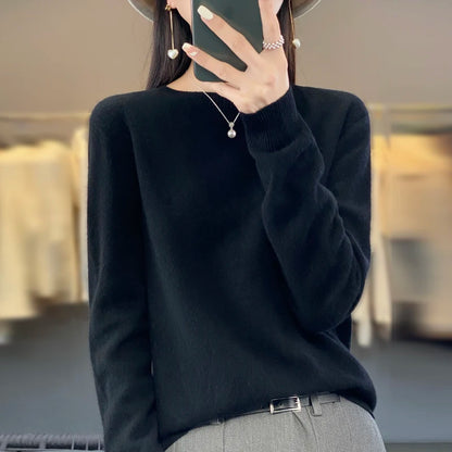 New Cashmere Sweater for Women in Autumn and Winter 100% Merino Wool Fashion O-neck Warm Pullover Top