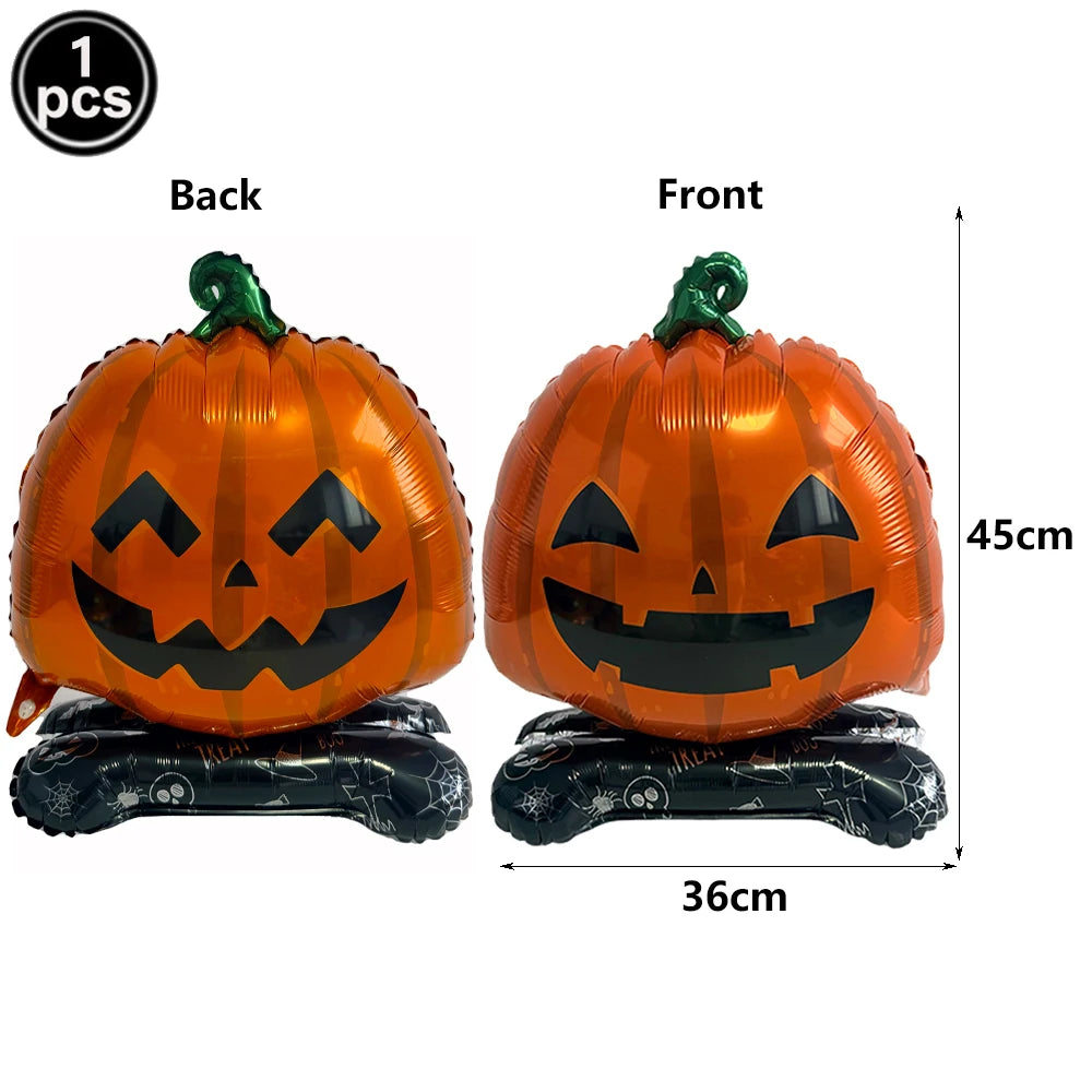 Halloween Standing Pumpkin Balloons Inflatable Pumpkin Aluminum Foil Balloon Halloween Indoor Outdoor Party Decorations Supplies