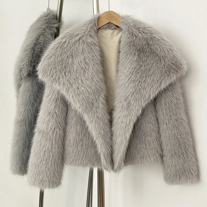 Womens Faux Fur Coat Cropped Soft Plush Artificial Short Fur Coat Holiday Party Elegant Winter Fashion Outerwear Coats for Women