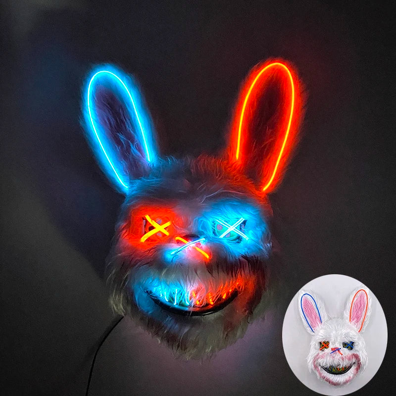 Halloween Horror Light Up Mask Glowing Bloody Bear Killer Mask Flashing Neon Scary Bear Mask for Cosplay Mask Purim Props