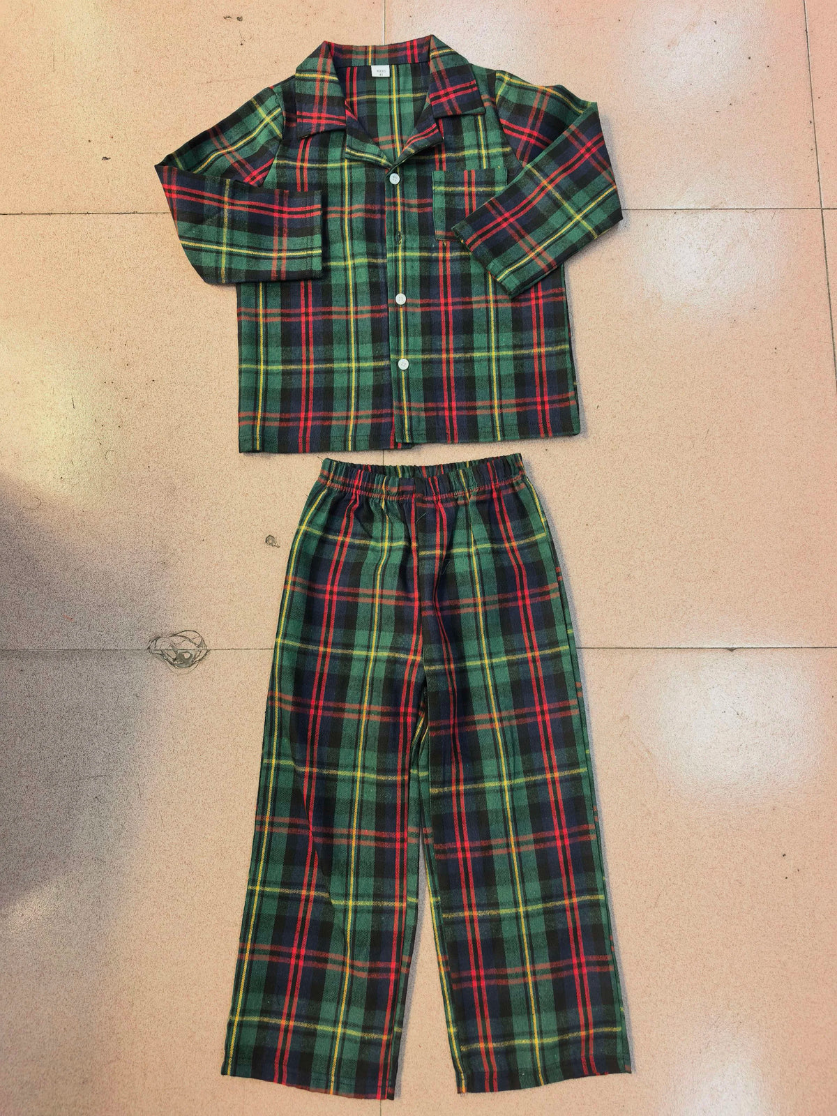 Xmas Party Look Wear Family Matching Pajamas Set Green Plaid Button Shirt+Long Pants Parent-child Sleepwear Christmas Pyjamas