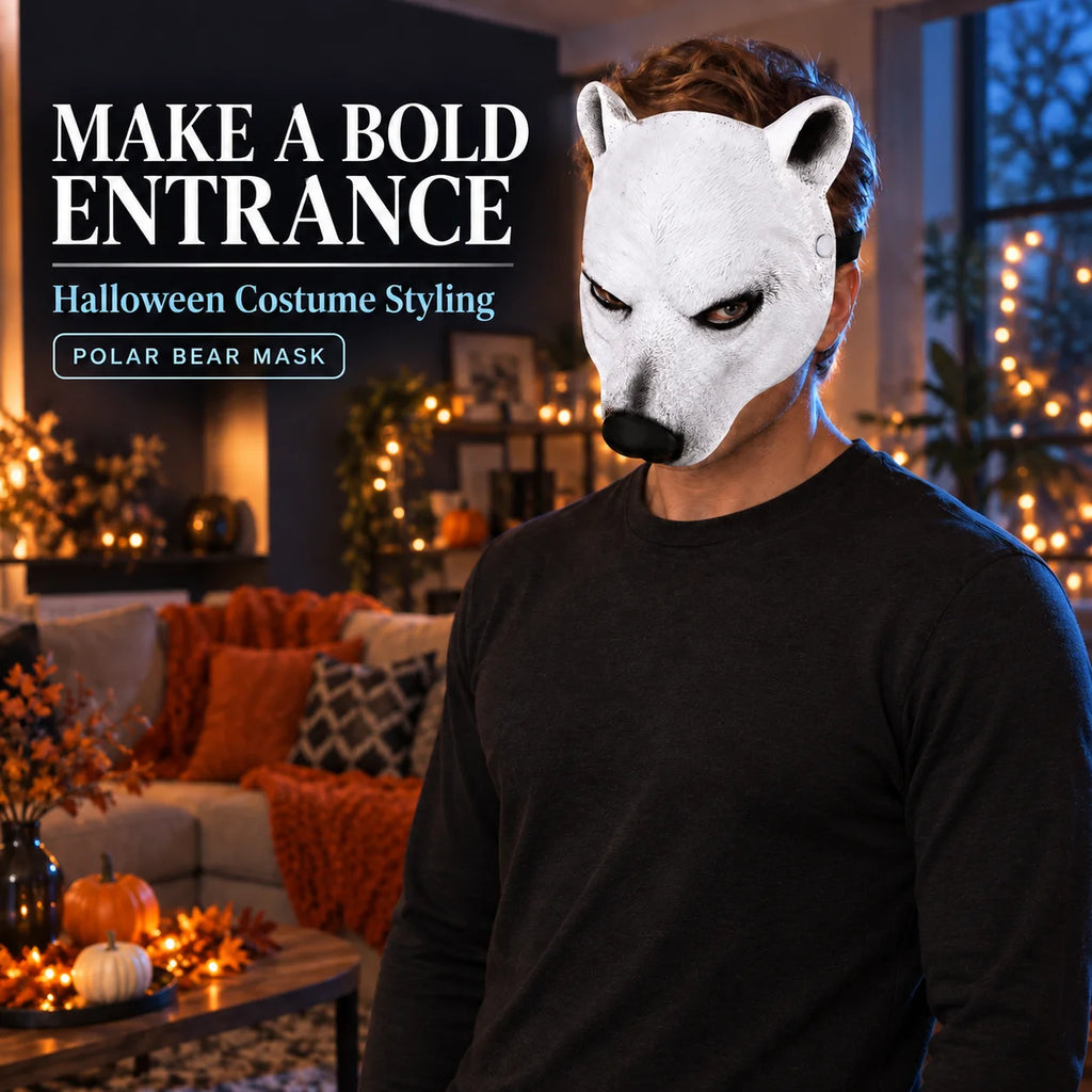 Realistic White Polar Bear Mask Animal Face Costume Prop 3D Bear Head Mask Halloween Cosplay Masquerade Party Decoration