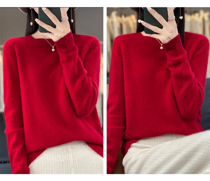 New Cashmere Sweater for Women in Autumn and Winter 100% Merino Wool Fashion O-neck Warm Pullover Top