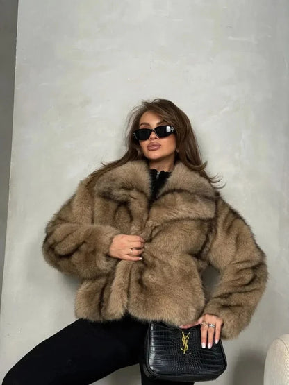 Womens Faux Fur Coat Cropped Soft Plush Artificial Short Fur Coat Holiday Party Elegant Winter Fashion Outerwear Coats for Women