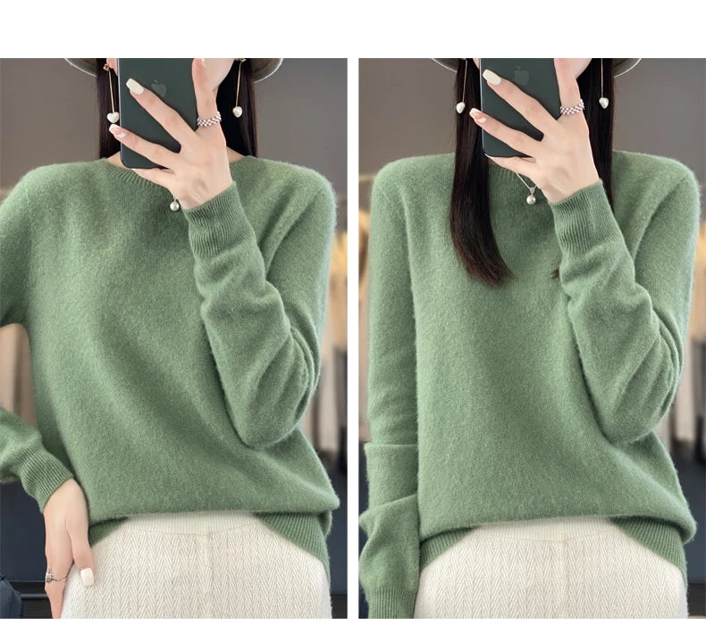 New Cashmere Sweater for Women in Autumn and Winter 100% Merino Wool Fashion O-neck Warm Pullover Top