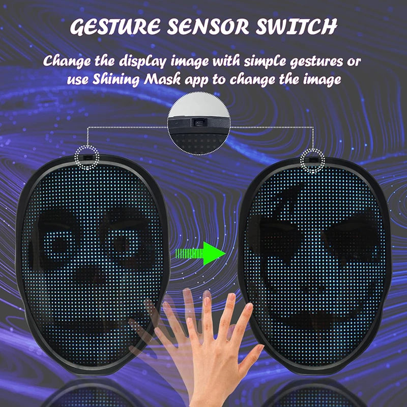 Led Mask with Bluetooth App Control Programmable Face Transforming Light up Halloween Led Mask